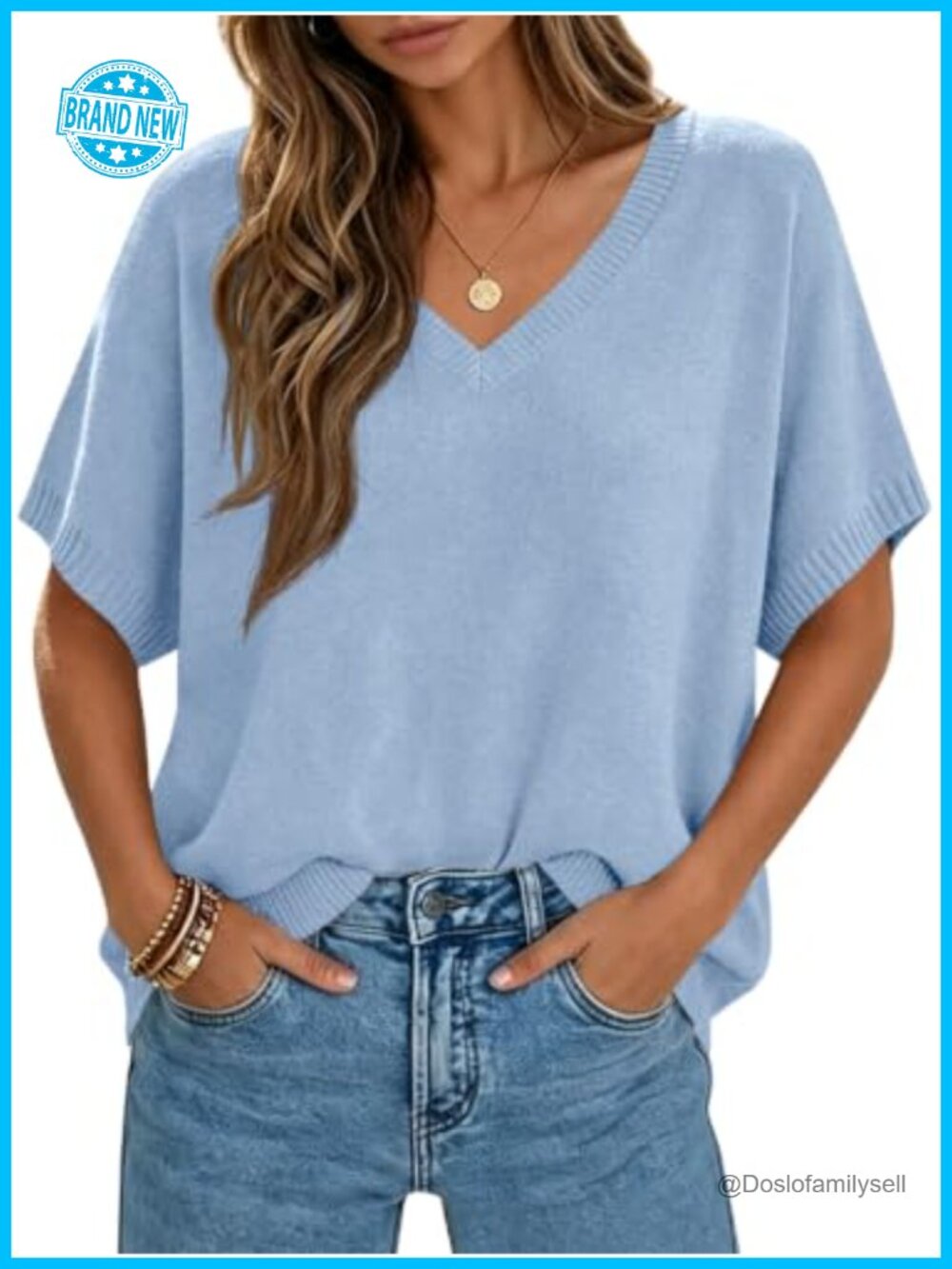 Oversized Batwing Short Sleeve Knit Pullover Sweater